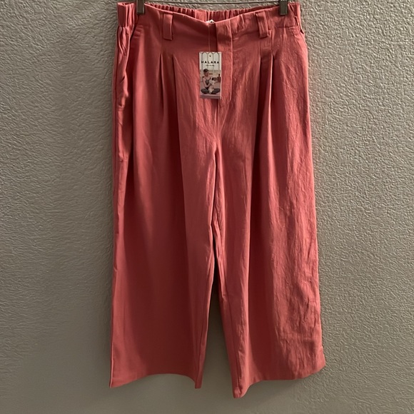 Halara High Waisted Side Pocket Wide Leg Solid Palazzo Casual Cotton Pants - Picture 5 of 9